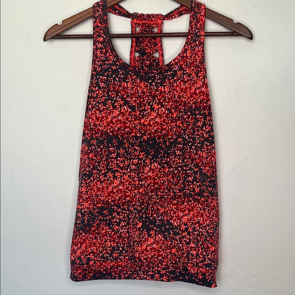 Athleta Racerback Workout Tank Top Coral Black Print XXS Athletic